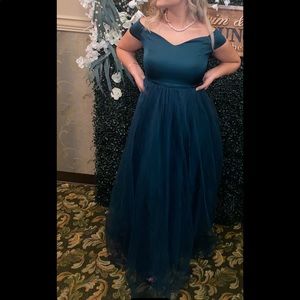 Forest green tulle ball gown maxi dress